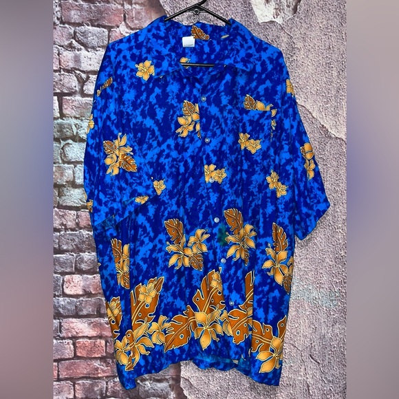 Men’s Unitex Blue Hawaiian Button Up Shirt Size XXL - Picture 1 of 4